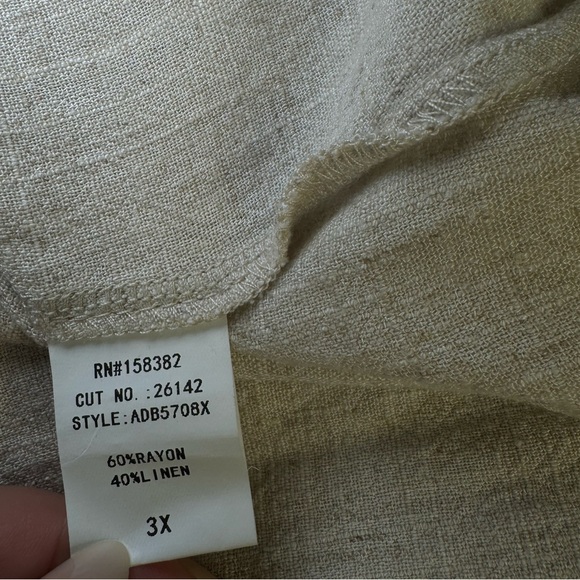 Sleeveless Linen Dress Beige Button-Down with Belt Oversized • Size 3X - Picture 6 of 7